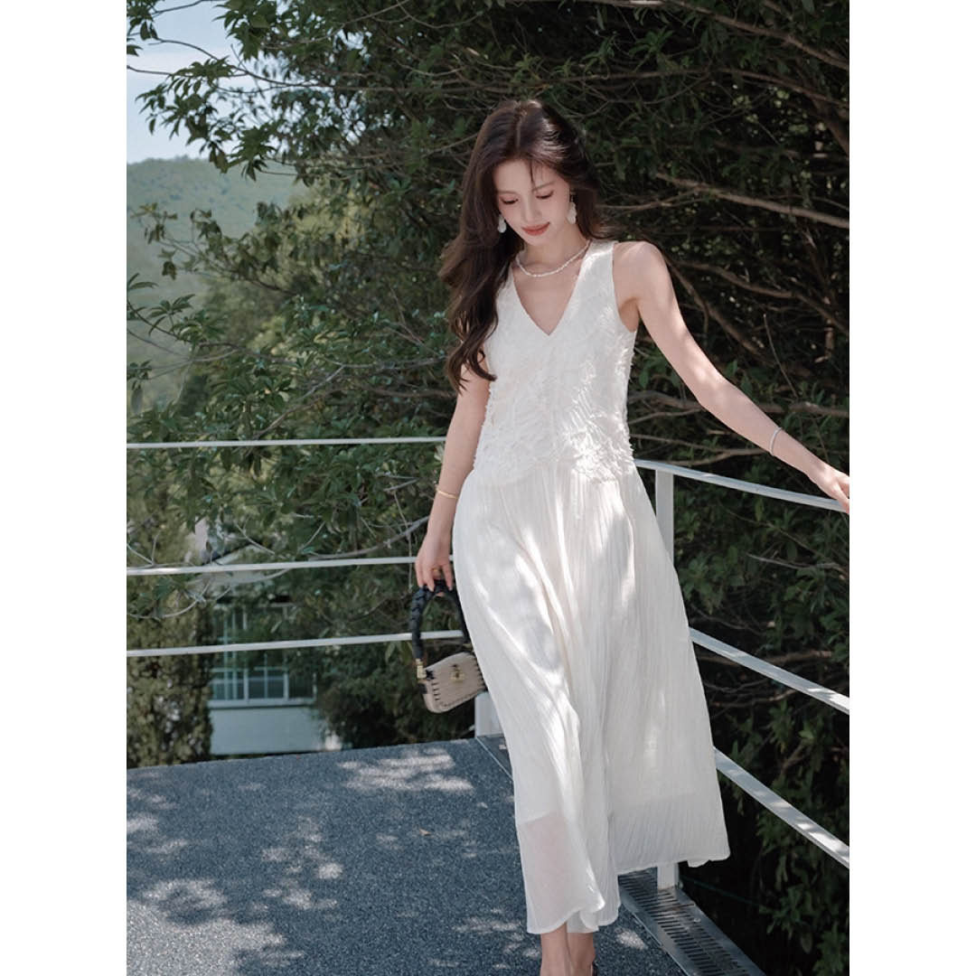 Lace Trim V-Neck Maxi Dress