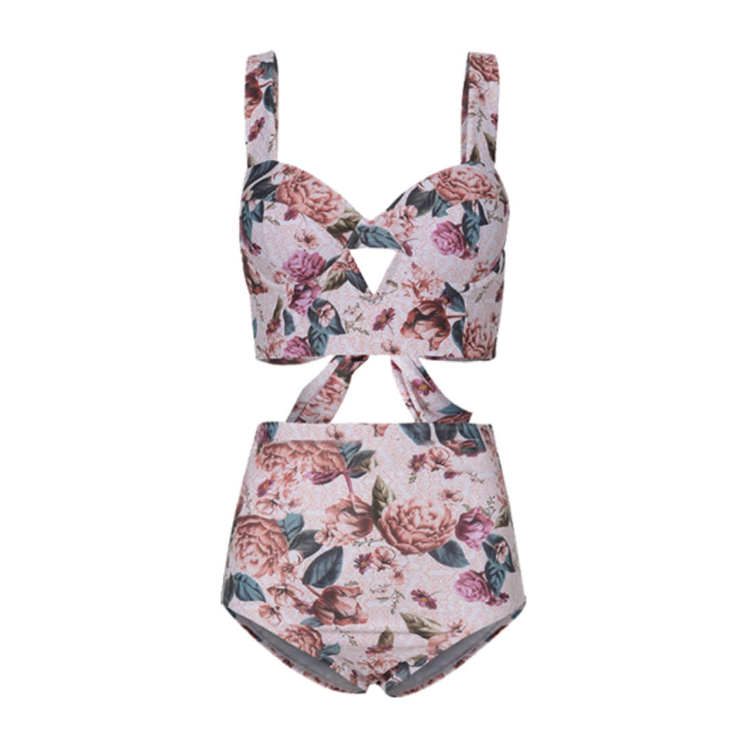 Vintage Floral High-Waist Bikini Set