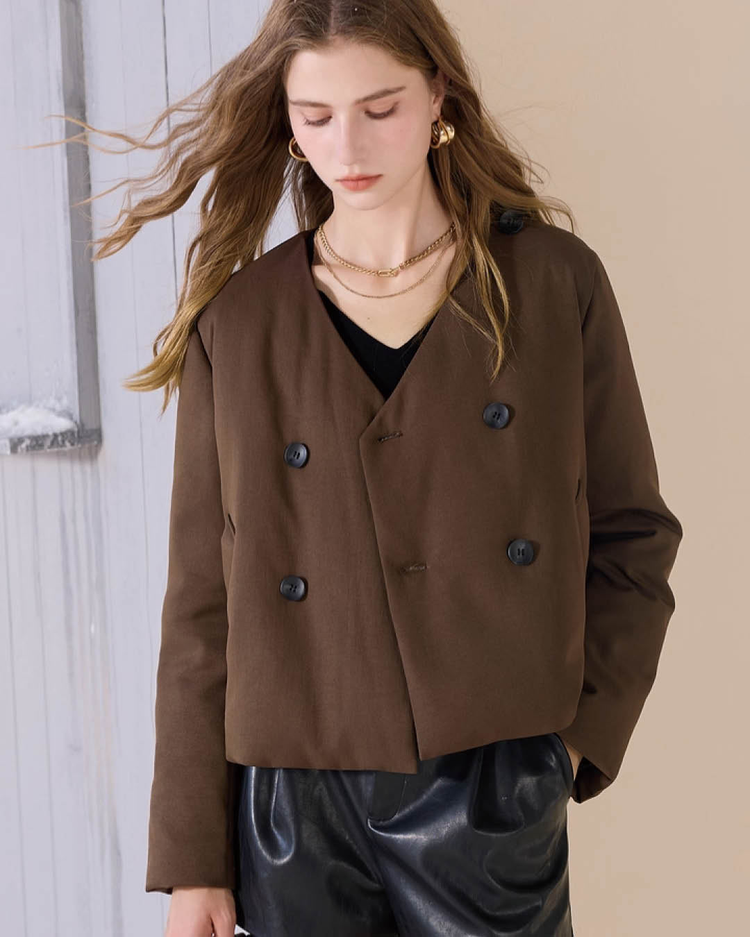 Detachable Scarf Short Coat