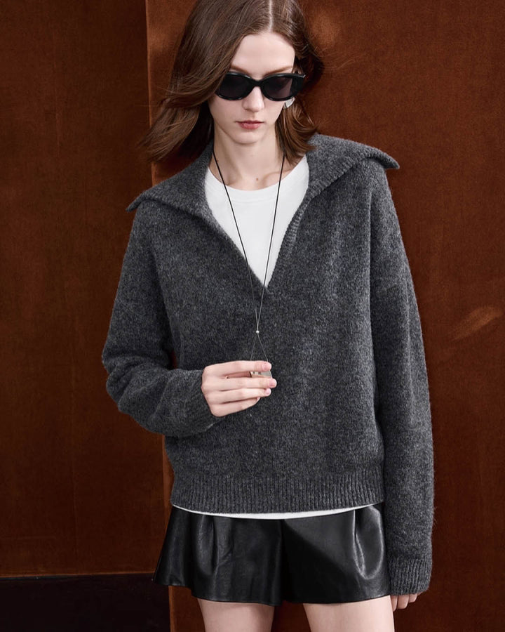 Wide Collar Wool Touch Pullover