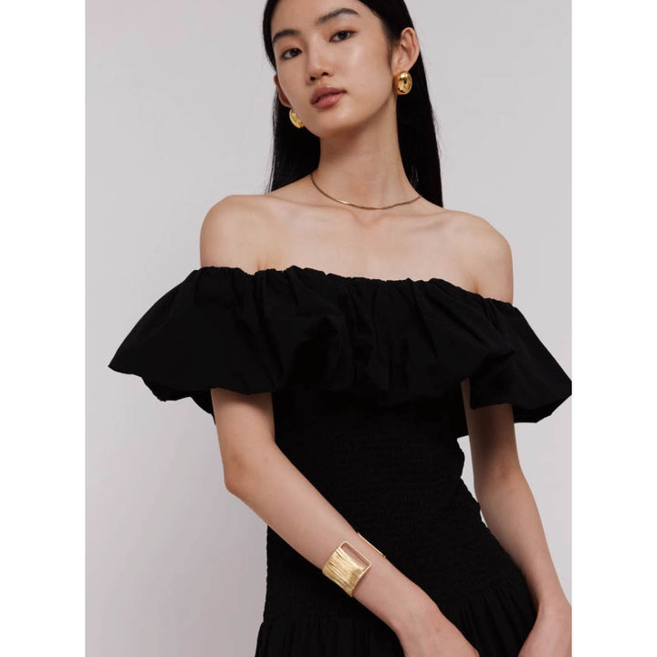 Off-Shoulder Frill Smocked Dress