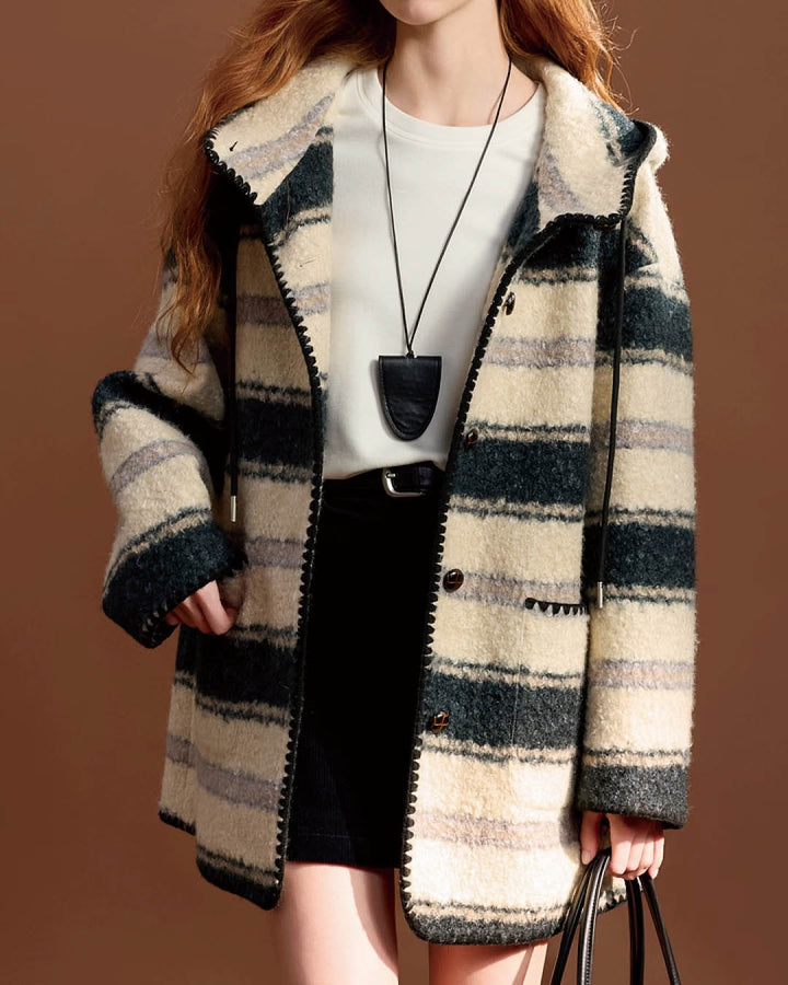 Striped Bouclé Hooded Coat