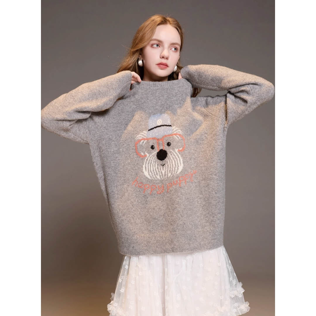 Embroidered Puppy Knit Sweater