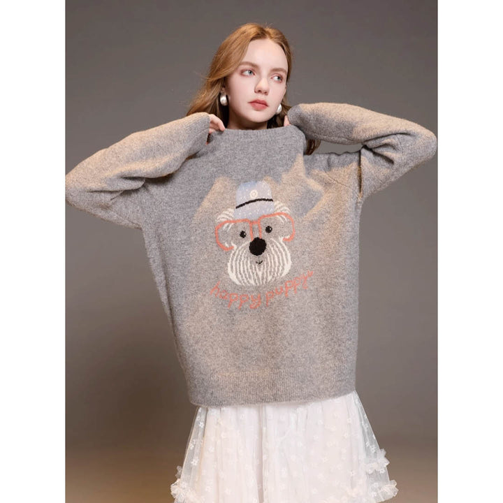 Embroidered Puppy Knit Sweater