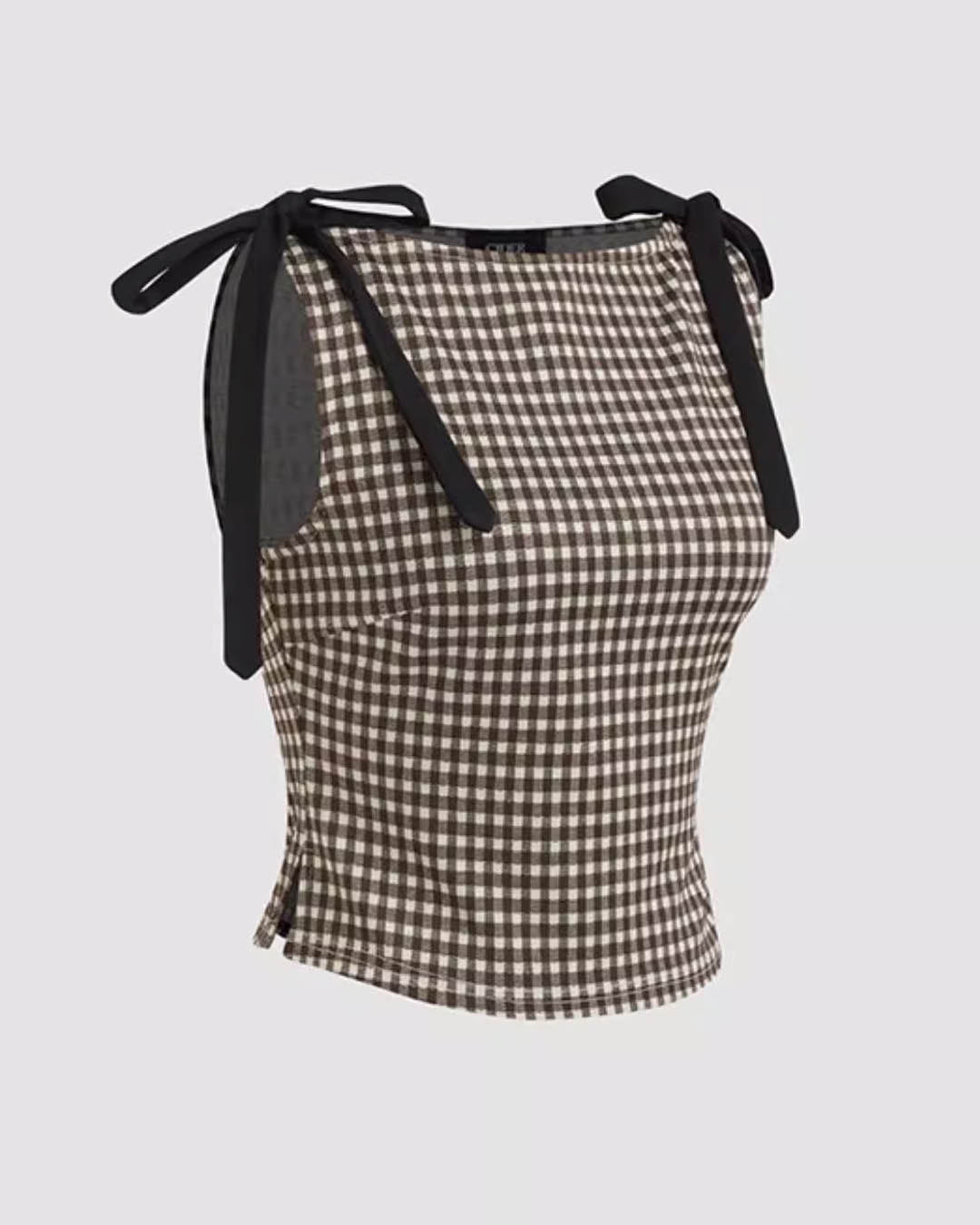 Ribbon Shoulder Check Top