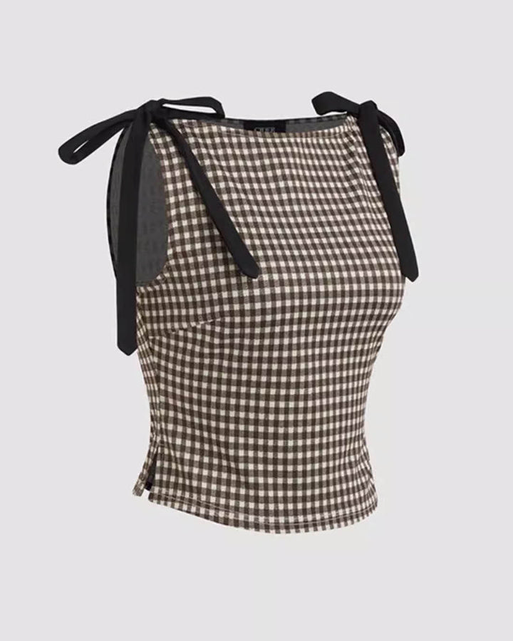 Ribbon Shoulder Check Top