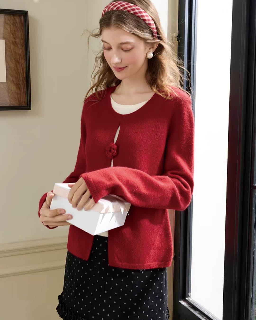 Rosette Accent Knit Cardigan