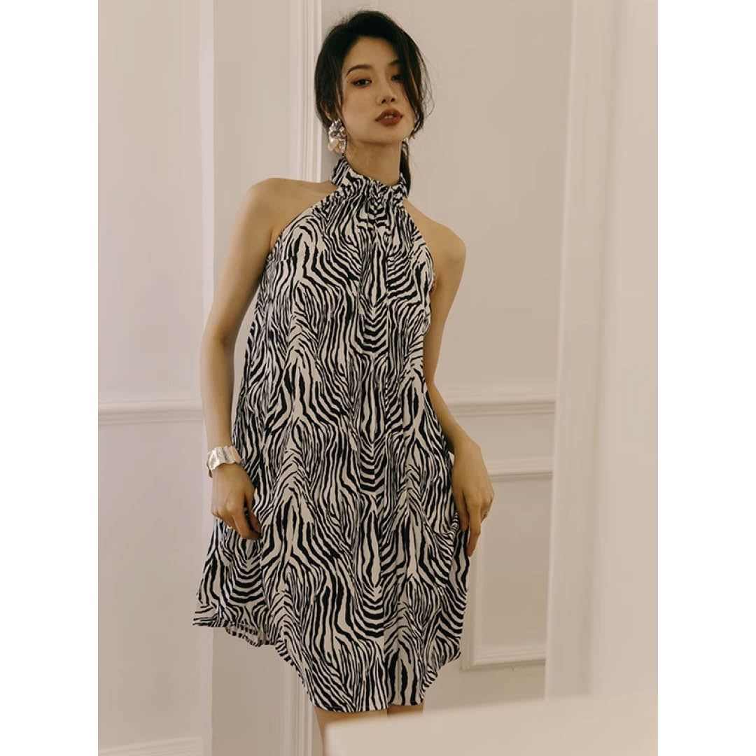 Flowing Zebra Halter Dress