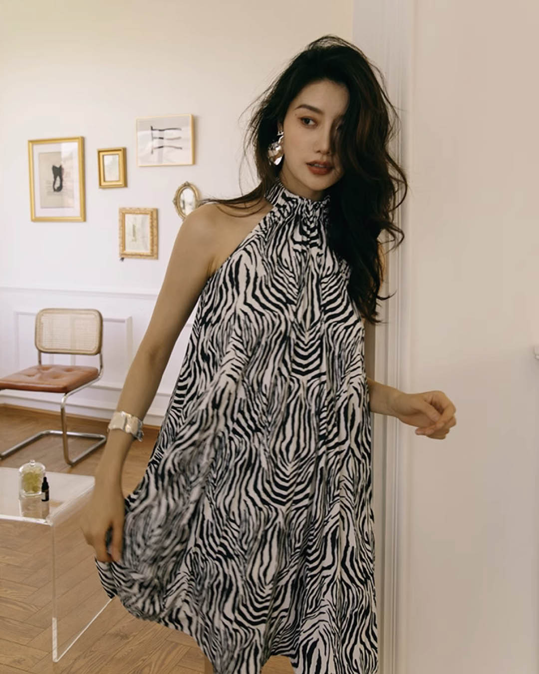 Flowing Zebra Halter Dress