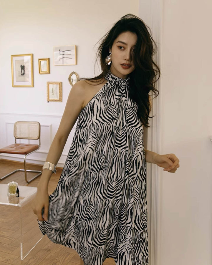 Flowing Zebra Halter Dress