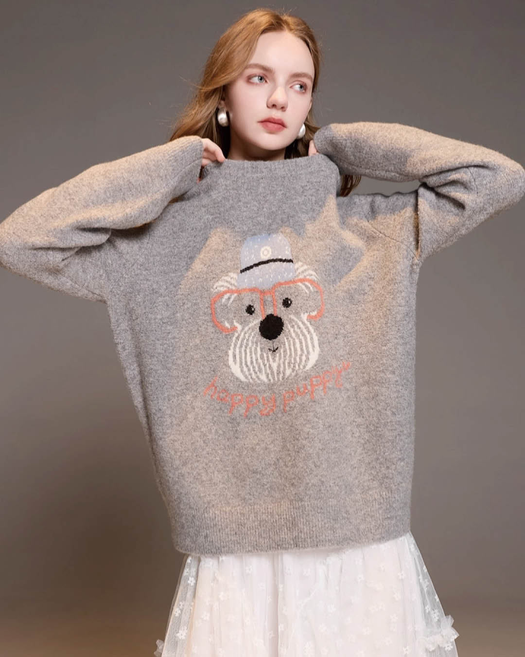 Embroidered Puppy Knit Sweater