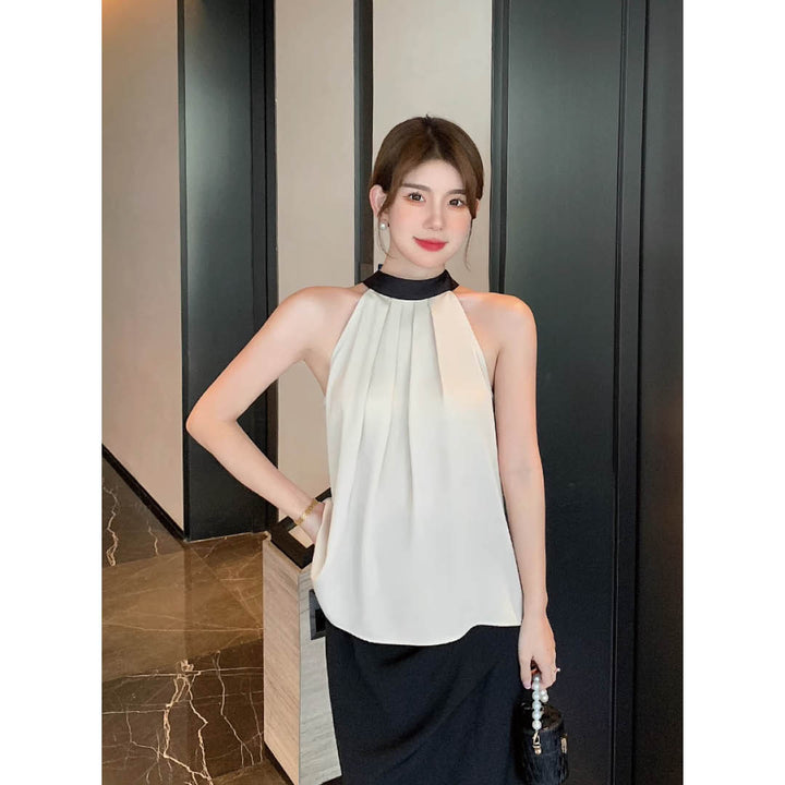 Satin Tie-Back Halter Blouse