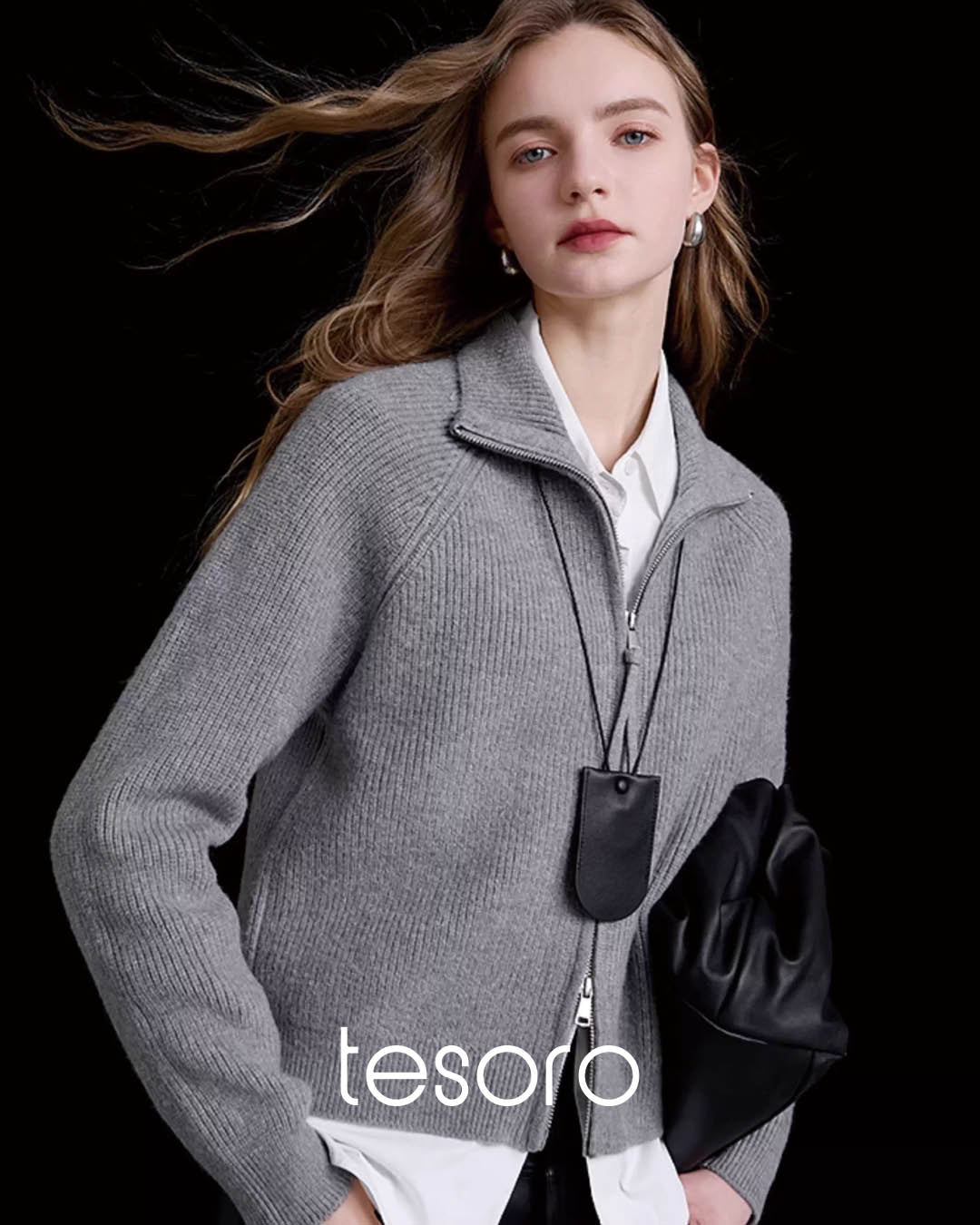 High Neck Ribbed Zip Knit Jacket