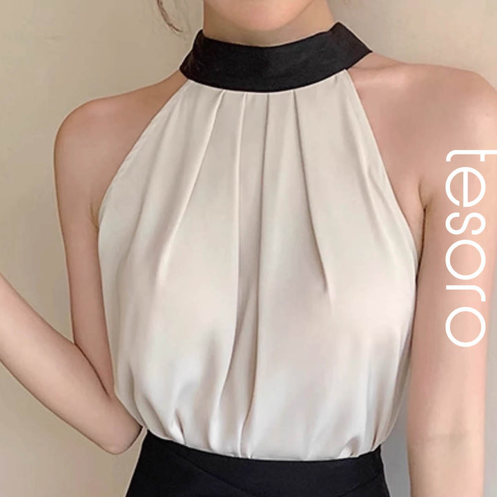 Satin Tie-Back Halter Blouse