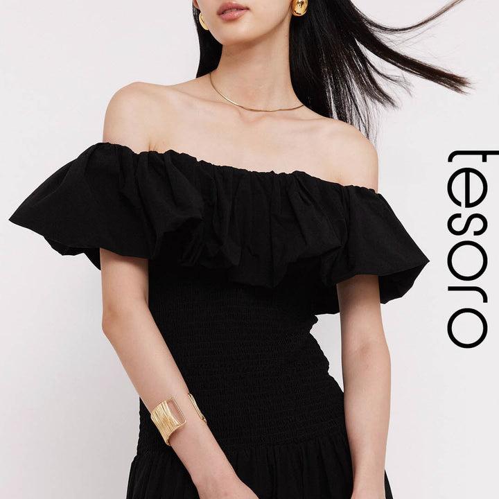 Off-Shoulder Frill Smocked Dress