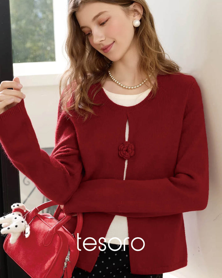 Rosette Accent Knit Cardigan