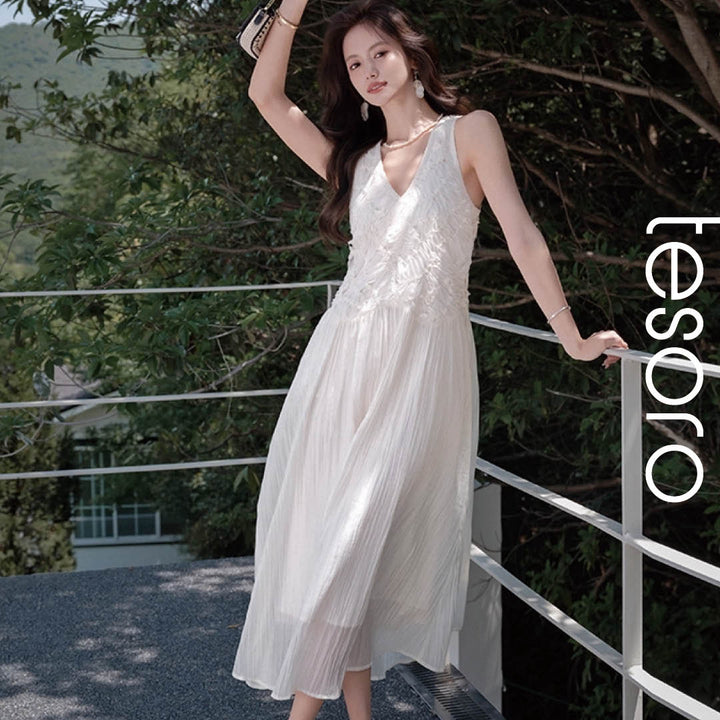 Lace Trim V-Neck Maxi Dress