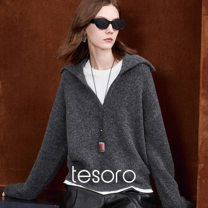 Wide Collar Wool Touch Pullover