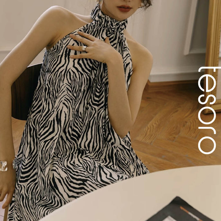 Flowing Zebra Halter Dress