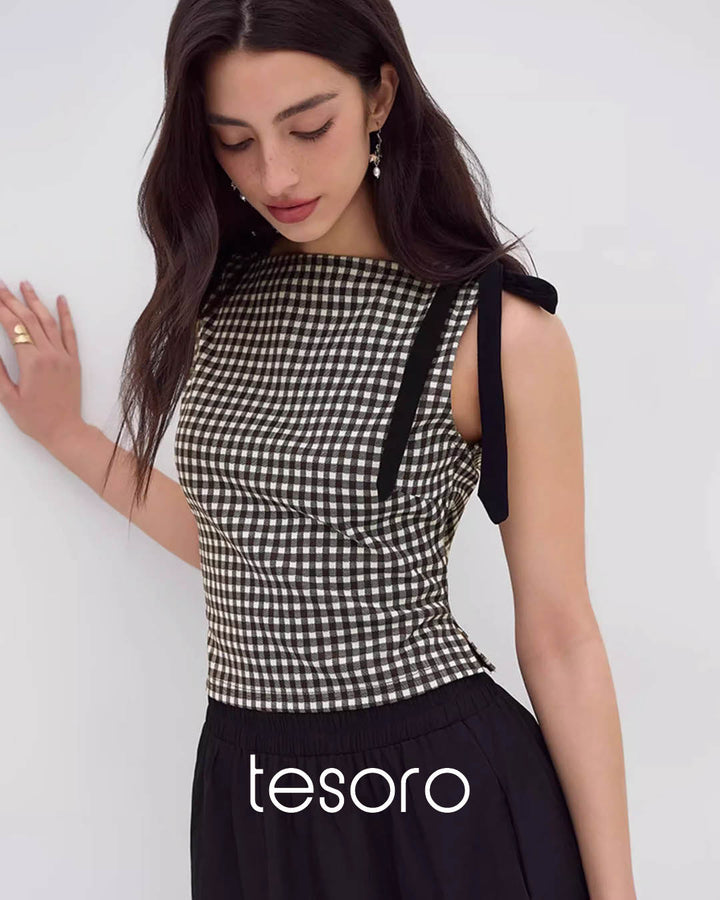 Ribbon Shoulder Check Top