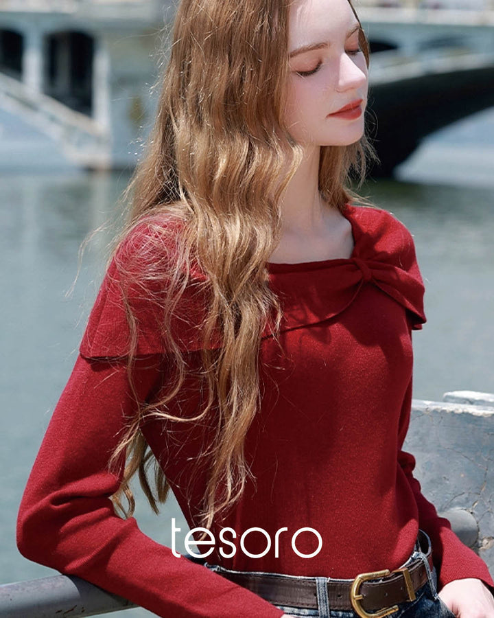 Twist Collar Rib Knit Top