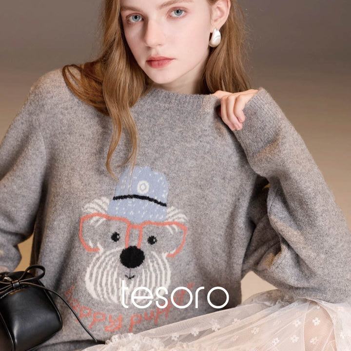 Embroidered Puppy Knit Sweater