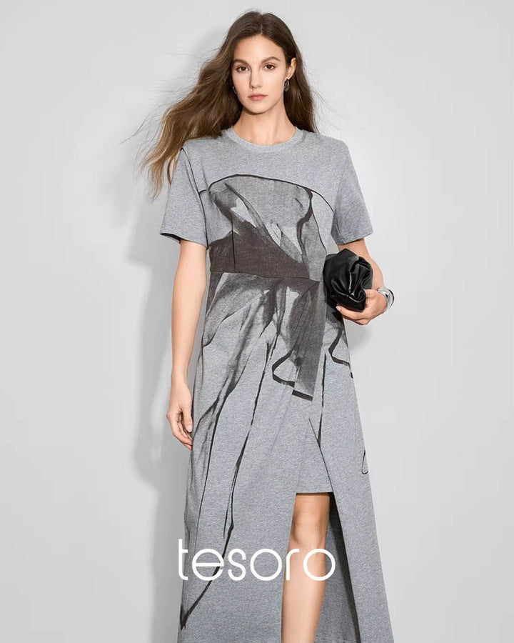 Graphic Slit Jersey Dress