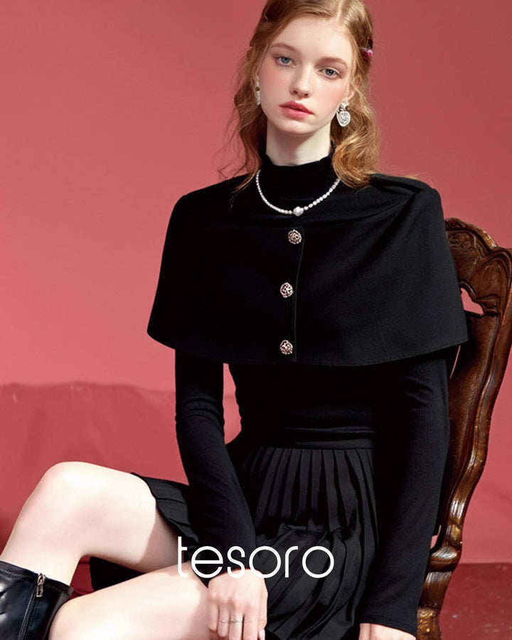 Elegant Pleated Cape Dress