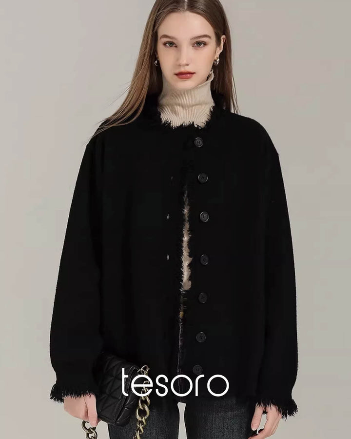 Frayed Edge Wool Touch Jacket