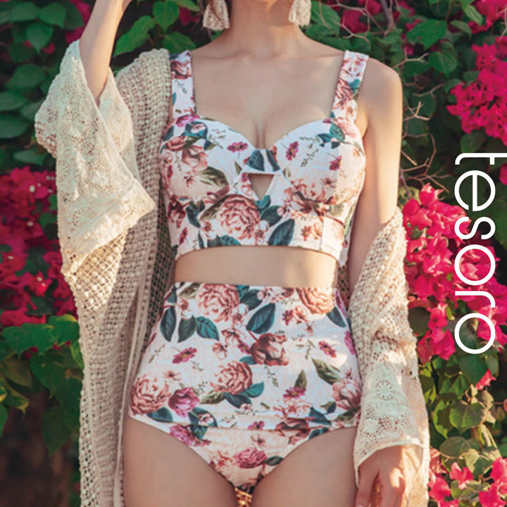 Vintage Floral High-Waist Bikini Set