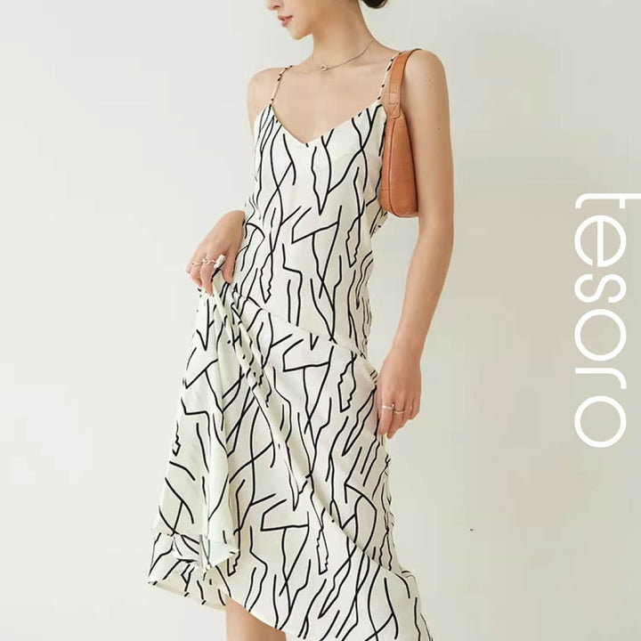 Abstract Line Slip Dress