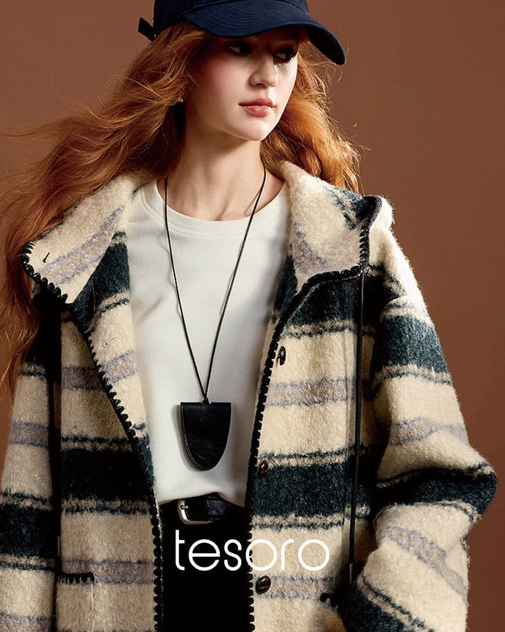 Striped Bouclé Hooded Coat