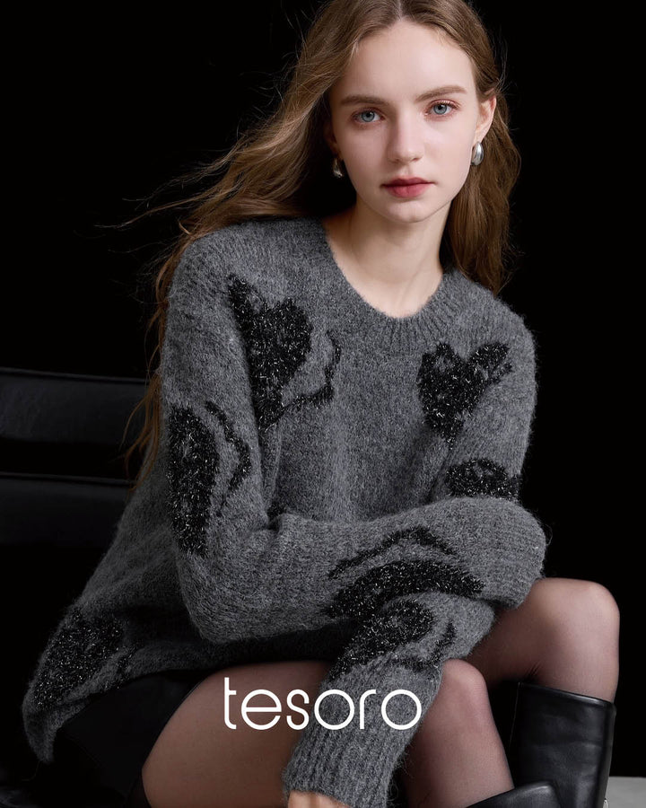 Shimmering Heart Jacquard Sweater