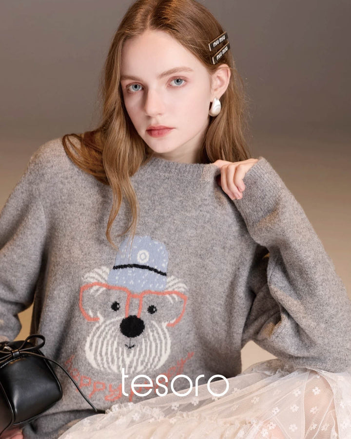 Embroidered Puppy Knit Sweater