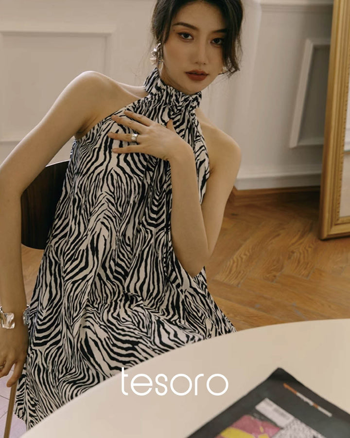 Flowing Zebra Halter Dress