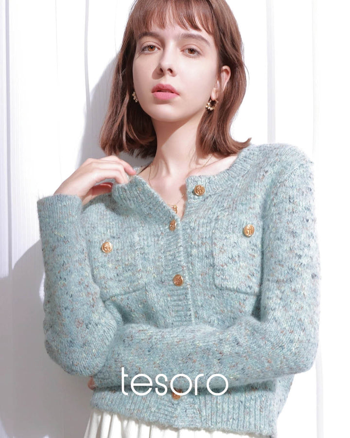 Tweed Touch Gold Button Knit