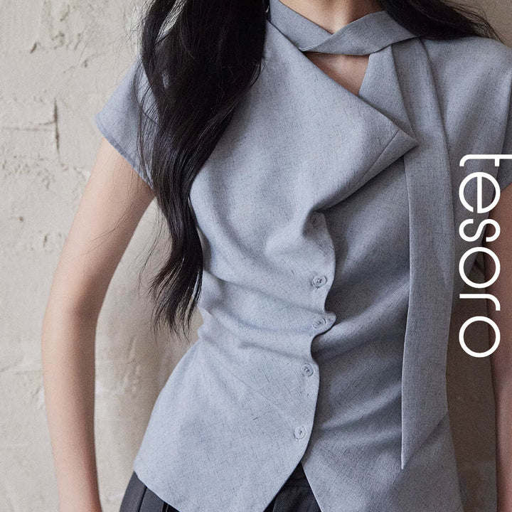 Asymmetric Neck Detail Blouse
