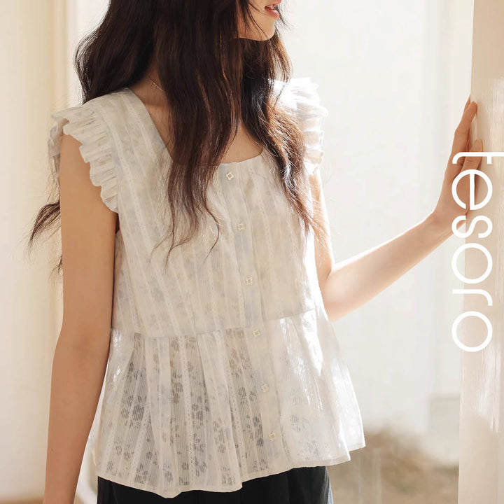 Frill Sleeve Cotton Blouse