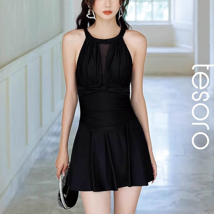 Mesh Panel High Neck Swim Dress