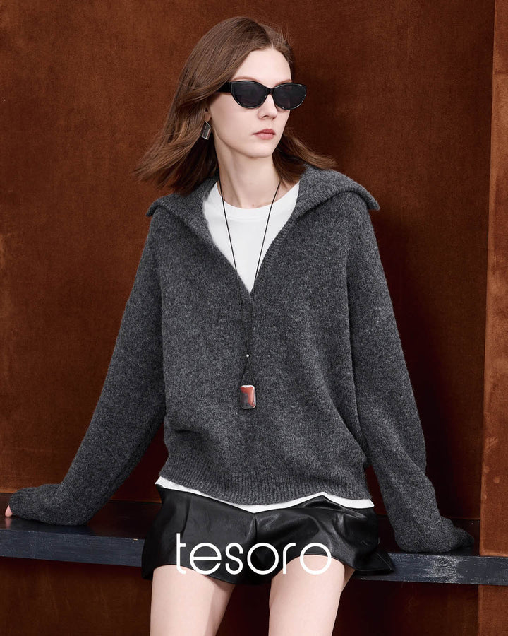 Wide Collar Wool Touch Pullover