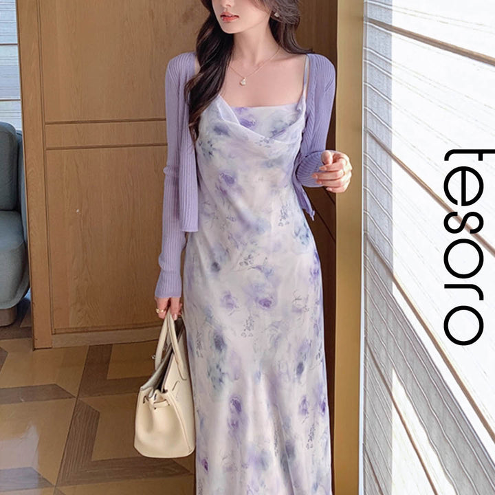 Floral Satin Drape Dress